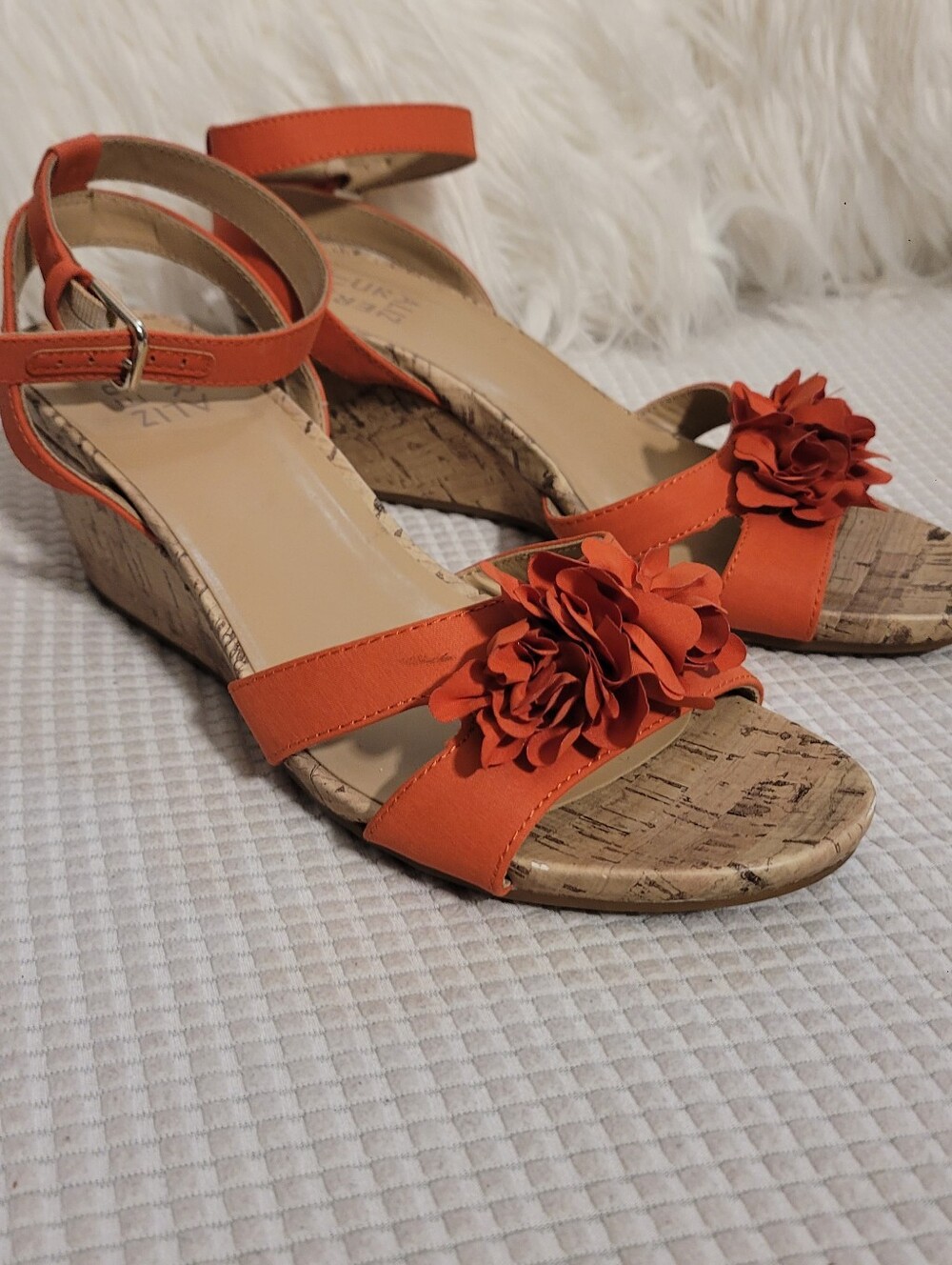 Naturaluzer Orange Floral Cork Wedge Sandals